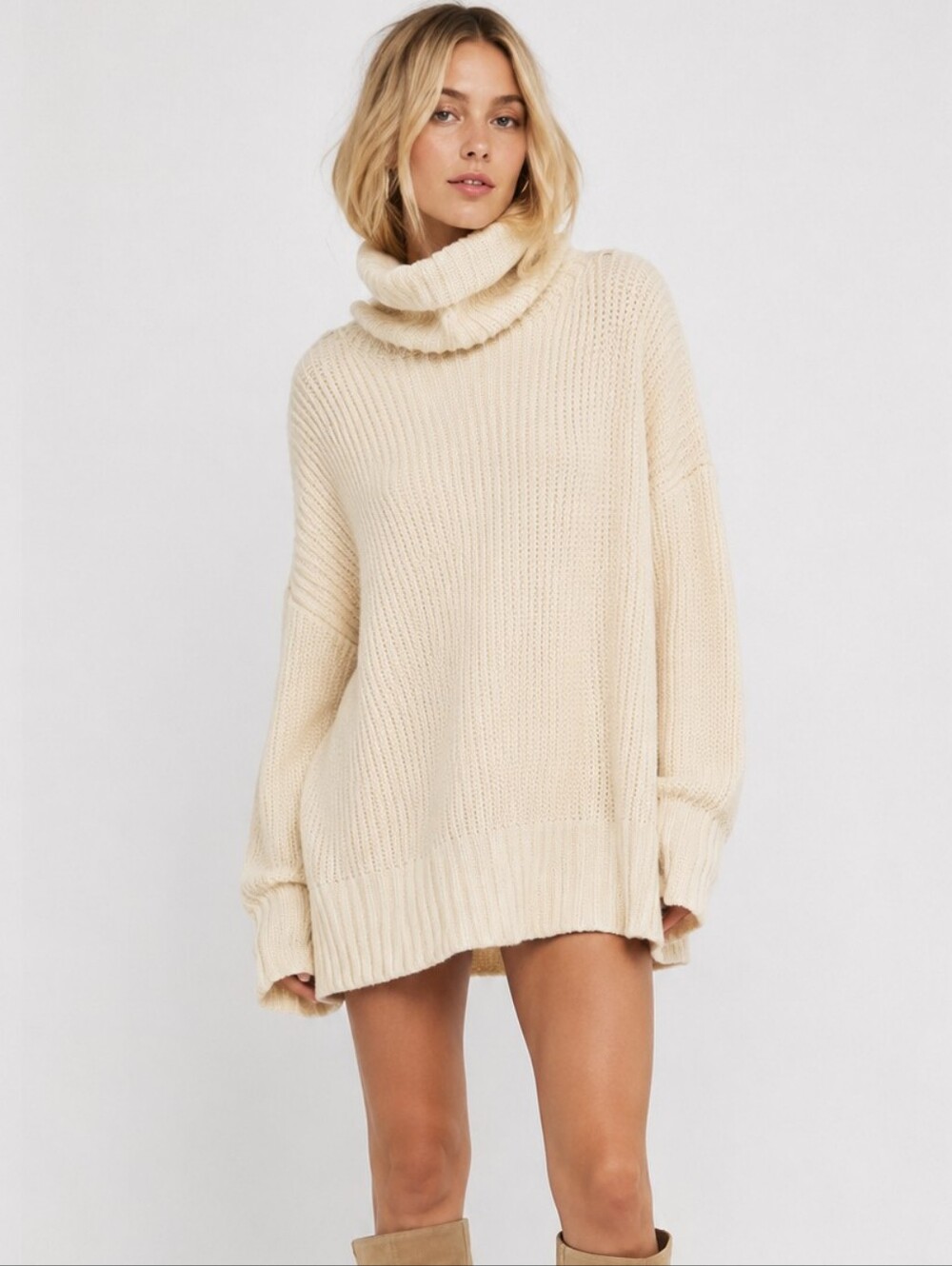 Free People Swin Too Deep White Cream Turtleneck Sweater